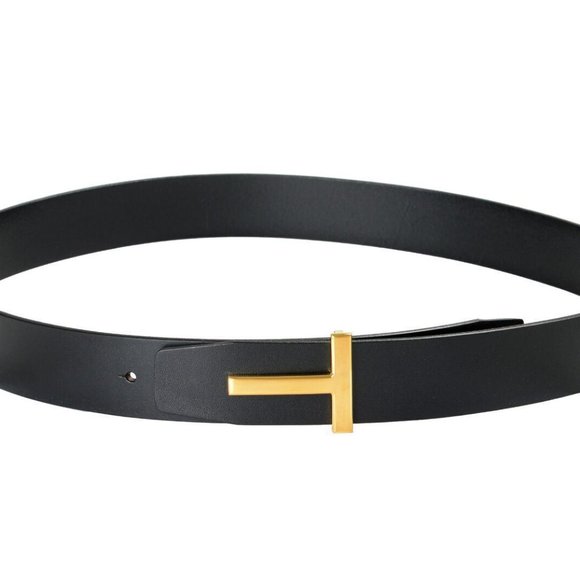 Tom Ford Black Leather Metal T-Buckle Decorated Belt US 38 IT 95 - Picture 3 of 5